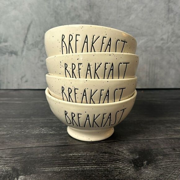 Rae Dunn Speckled “Breakfast” bowls - set of 4 - Picture 1 of 4
